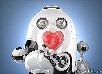 Robot with heart in hand. Technology concept. Contains clipping path Stock Photo