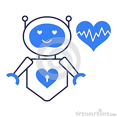 Robot with Heart Icon. Heart Icon with Robot Robot Holding Heart Icon. Heart with Robot Icon. Automated Heart Icon. Smart Heart Stock Photo