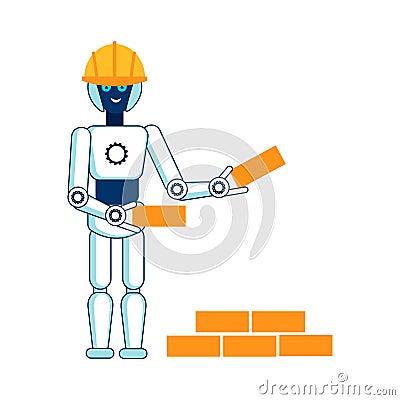 Robot Helps in Building House Flat Illustration Vector Illustration