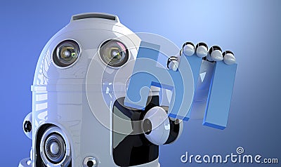 Robot holding HI sign. Technology concept. Stock Photo