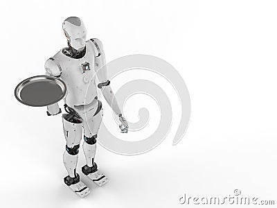 Robot holding serving tray Stock Photo
