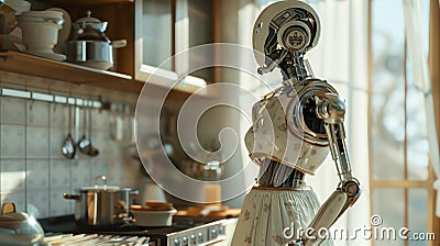 Robot housewife and family assistant. Stock Photo