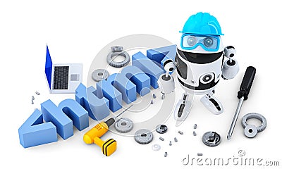 Robot with HTML sign. Technology concept. Isolated. Contains clipping path Stock Photo