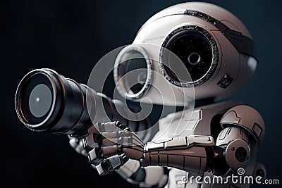 Robot humanoid with camera. 3d rendering. Robot humanoid. A Futuristic robot astronomer with a telescope observing distant Stock Photo