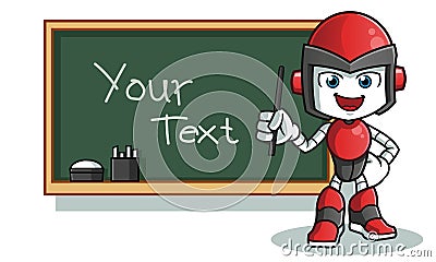 Robot humanoid teacher and black board mascot vector cartoon illustration Cartoon Illustration