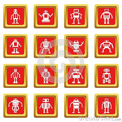 Robot icons set red Vector Illustration