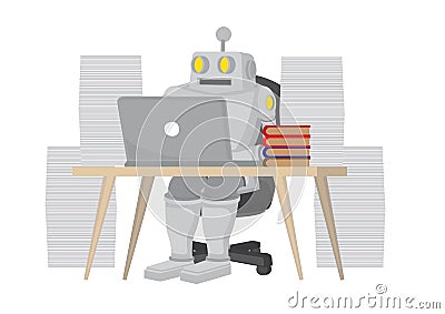 Robot increase productivity with nonstop working. Depicts the positive of artificial intelligence. Isolated vector cartoon Vector Illustration