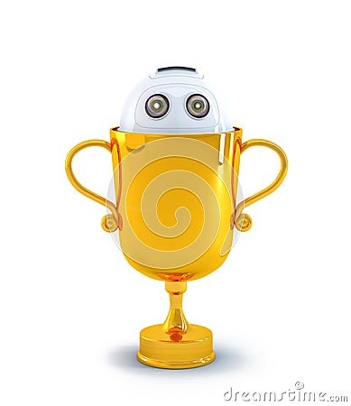 Robot inside the trophy. Technology concept Stock Photo