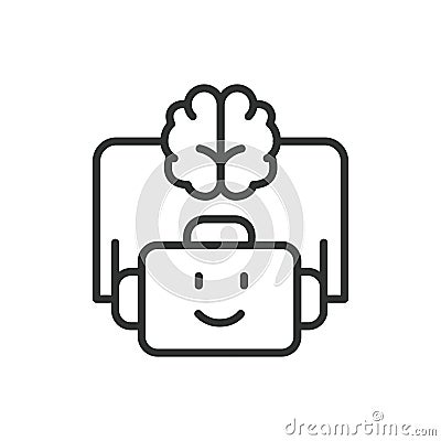 Robot intelligence, icon in line design. Robot, intelligence, AI, automation, thinking, machine, technology on white Vector Illustration