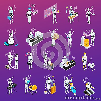 Robot Isolated Professions Icon Set Vector Illustration