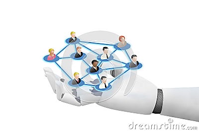 Robot joying social networking technologies medias Stock Photo
