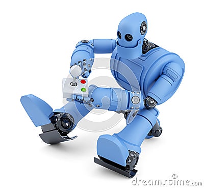 Robot with joystick. . Contains clipping path Stock Photo