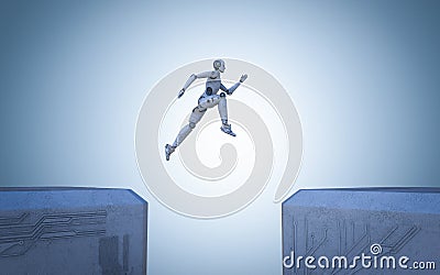 Robot jump across Stock Photo