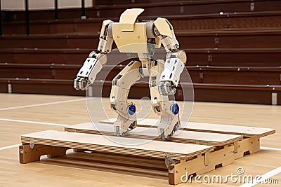 robot, jumping over obstacle course, showing off its agility and balance Stock Photo