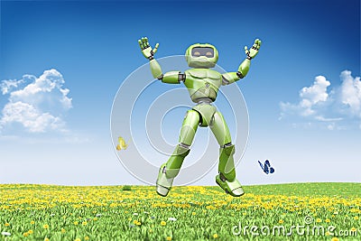 Robot jumps up Stock Photo