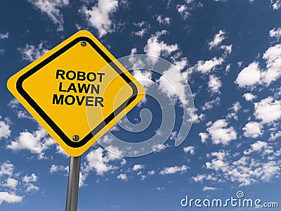 Robot lawn mover traffic sign Stock Photo