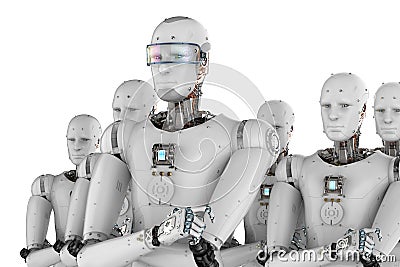 Robot leader with team Stock Photo