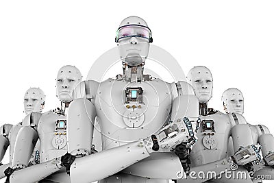 Robot leader with team Stock Photo