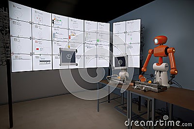a robot learning how to perform a task by attempting different approaches, with each attempt recorded and analyzed Stock Photo