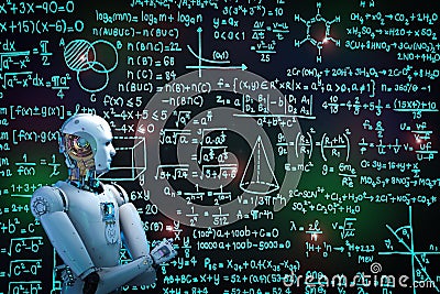 Robot learning or solving problems Stock Photo