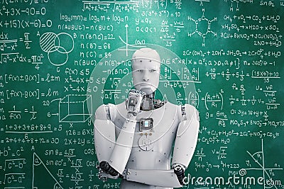 Robot learning or solving problems Stock Photo