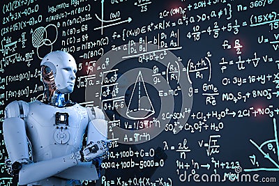 Robot learning or solving problems Stock Photo