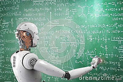 Robot learning or solving problems Stock Photo