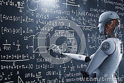Robot learning or solving problems Stock Photo