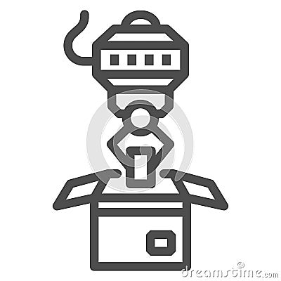 Robot loader line icon, Robotization concept, robotic packaging sign on white background, Industrial mechanical robot Vector Illustration