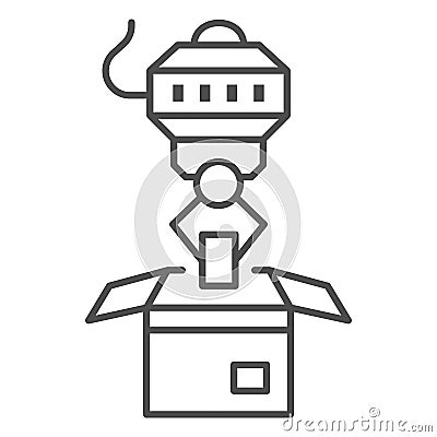 Robot loader thin line icon, Robotization concept, robotic packaging sign on white background, Industrial mechanical Vector Illustration