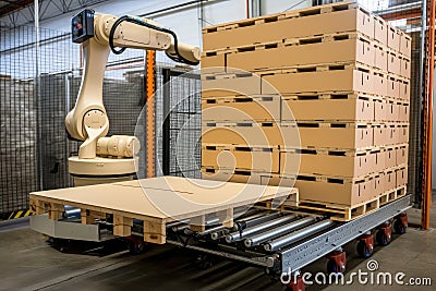 robot, loading crates onto pallet for shipping to customer Stock Photo