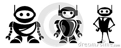 Robot logo for design. Bot icon. Robotics. Support service bot. Vector Illustration