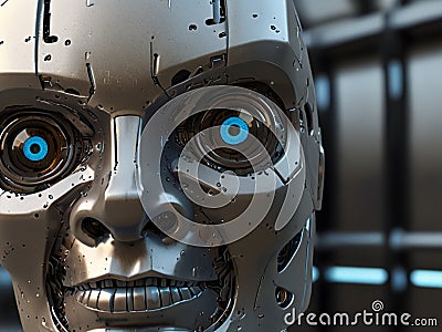 The robot looks at the world. Ultra realistic, volume, path, 3D rendering Stock Photo