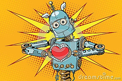 Robot lover with a red heart, symbol of love Vector Illustration