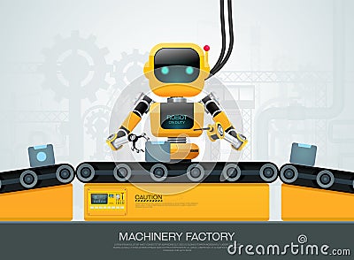 Robot machine artificial intelligence technology smart industrial 4.0 control Vector Illustration