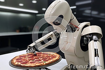 Robot making pizza instead of human. Work automation concept. Generative AI Stock Photo
