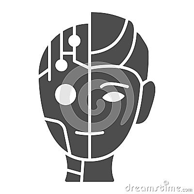 Robot man solid icon, Robotization concept, Neuro Interface sign on white background, Digital bionic cyborg face icon in Vector Illustration