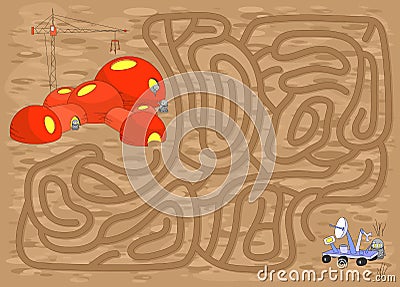 The robot with Mars Rover must find the way to the Space Vector Illustration