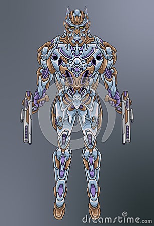 Robot mecha soldier body armor illustration Cartoon Illustration