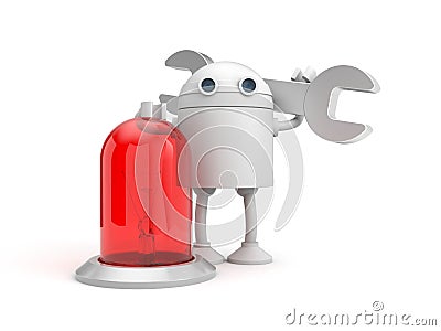 Robot mechanic with red lamp Cartoon Illustration