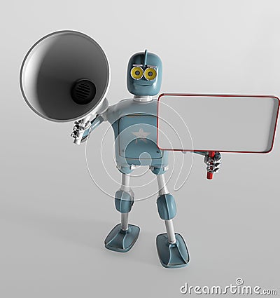 Robot with megaphone,3d render Stock Photo