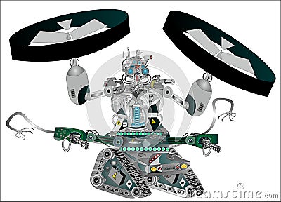 Robot military android flying machine Vector Illustration