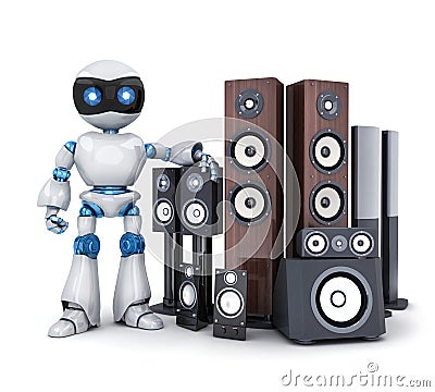 Robot and modern sound speaker Cartoon Illustration
