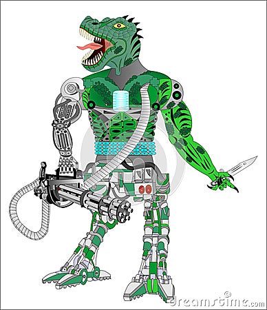 Robot Mutant Android Theranosaurus Rex Vector Illustration