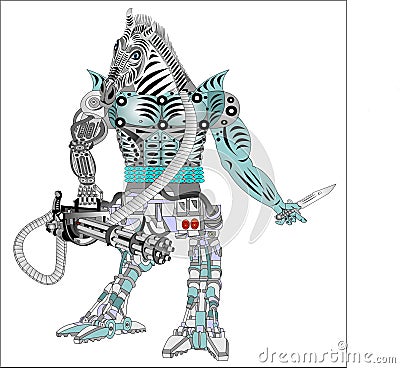 Robot Mutant Beast Zebra Hunter Vector Illustration
