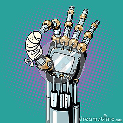 Robot OK okay gesture hand broken bandaged finger Vector Illustration