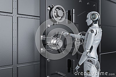 Robot open bank vault Stock Photo