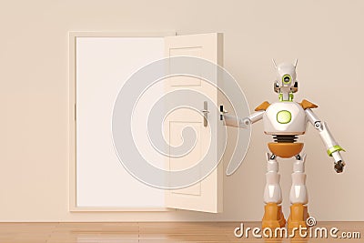 A robot open the door,3D illustration. Cartoon Illustration