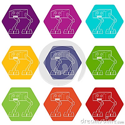 Robot ostrich icons set 9 vector Vector Illustration