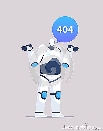 robot with page not found error speech connection problem website under construction Cartoon Illustration